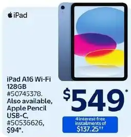 Walmart iPad iPad A16 Wi-Fi 128GB offer