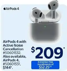 Walmart Apple AirPods 4 with Active Noise Cancellation offer
