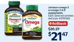 Walmart Jamieson omega-3 or omega-3-6-9 supplements offer