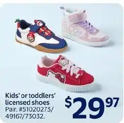 Walmart Kids' or toddlers' licensed shoes offer