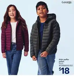 Walmart George kids' puffer jacket offer