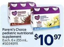 Walmart Parent's Choice pediatric nutritional supplement offer