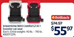 Walmart Dreamtime MAX Comfort 2-in-1 booster car seat offer