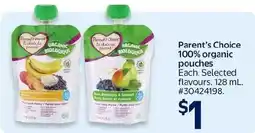 Walmart Parent's Choice organic pouches offer