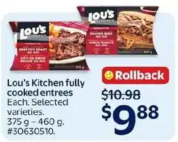 Walmart Lou's Kitchen fully cooked entrees offer