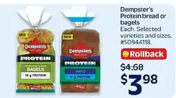Walmart Dempster's protein bread or bagels offer
