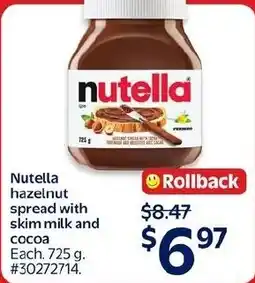 Walmart Nutella hazelnut spread with skim milk and cocoa offer