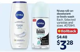 Walmart Nivea roll-on deodorant or body wash offer