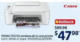 Walmart Canon PIXMA TS3720 wireless all-in-one printer offer