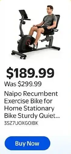 Walmart Naipo Recumbent Exercise Bike for Home Stationary Bike offer