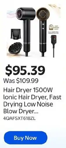 Walmart Hair Dryer 1500W Ionic Hair Dryer offer