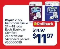 Walmart Royale 2-Ply Bathroom Tissue 24=48 Rolls offer