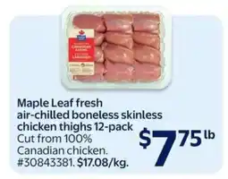 Walmart Maple Leaf Fresh Air-Chilled Boneless Skinless Chicken Thighs 12-Pack offer