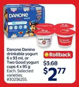 Walmart Danone Danino drinkable yogurt or Two Good yogurt cups offer