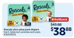 Walmart Rascals ultra value pack diapers offer