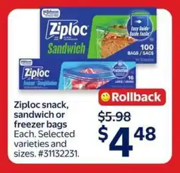 Walmart Ziploc Snack, Sandwich or Freezer Bags offer