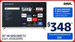 Walmart onn 55" 4k uhd hdr tv offer