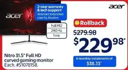 Walmart Acer Nitro 31.5" Full HD curved gaming monitor offer