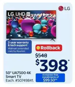 Walmart 50 UA7500 4K Smart TV offer