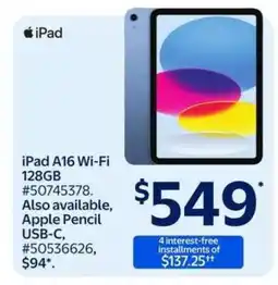 Walmart iPad A16 Wi-Fi 128GB offer