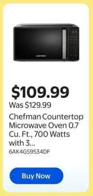 Walmart Chefman Countertop Microwave Oven 0.7 Cu. Ft., 700 Watts offer