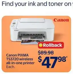 Walmart Canon PIXMA TS3720 Wireless All-in-One Printer offer
