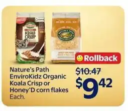 Walmart Nature's Path EnviroKidz Organic Koala Crisp or Honey'd Corn Flakes offer