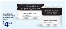 Walmart Black & White bathroom tissue or paper towel 6-pack offer