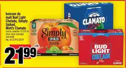 Super C boisson de malt Bud Light Chelada, Simply Spiked, Mott's Clamato offer