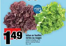 Super C laitue en feuilles vertes ou rouges offer