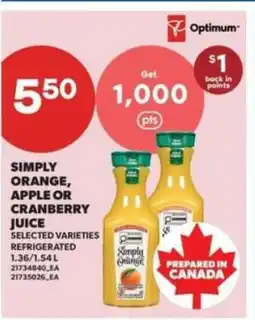 Real Canadian Superstore Simply Orange, Apple or Cranberry Juice offer