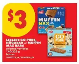 No Frills LECLERC GO PURE NUGABAR or MUFFIN MAX BARS offer