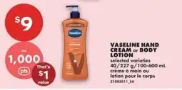 No Frills Vaseline Hand Cream or Body Lotion offer