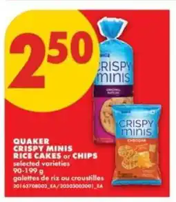 No Frills QUAKER CRISPY MINIS RICE CAKES or CHIPS offer