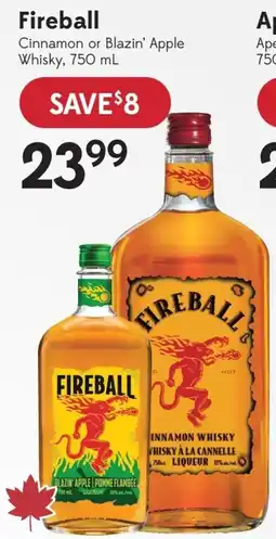 Sobeys Liquor Fireball Cinnamon or Blazin' Apple Whisky offer