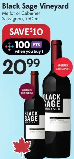 Sobeys Liquor Black Sage Vineyard Merlot or Cabernet Sauvignon offer