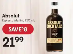 Sobeys Liquor Absolut espresso martini offer