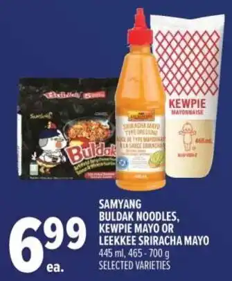 Samyang buldak noodles, kewpie mayo or leekkee sriracha mayo