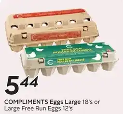 Sobeys Compliments Eggs Large 18's or Large Free Run Eggs 12's offer