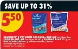 No Frills Sequester raw white colossal shrimp cooked shrimp bay scallops offer
