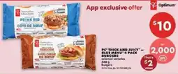 No Frills PC thick and juicy or blue menu 4 pack burgers offer