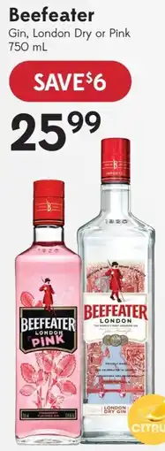 Sobeys Beefeater Gin, London Dry or Pink offer