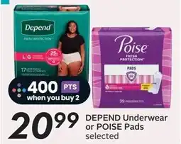 Sobeys Depend Underwear or Poise Pads offer