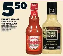 Independent Grocer Frank's redhot sauce or the keg salad dressing offer
