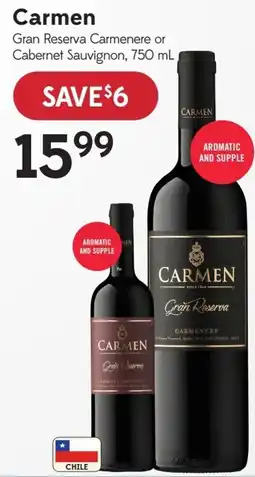 Sobeys Liquor Carmen Gran Reserva Carmenere or Cabernet Sauvignon offer
