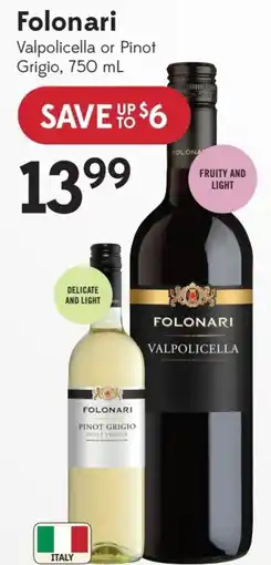 Sobeys Liquor Folonari Valpolicella or Pinot Grigio offer