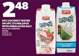 Independent Grocer Ufc coconut water or ufc lychee juice with himalayan salt offer