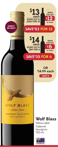 Sobeys Liquor Wolf Blass Yellow Label Cabernet Sauvignon offer