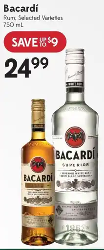 Sobeys Liquor Bacardi rum selected varieties offer