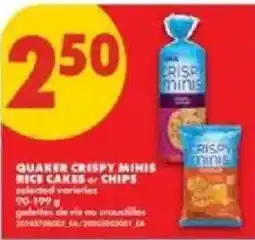 No Frills Quaker crispy mins rice cakes or chips offer